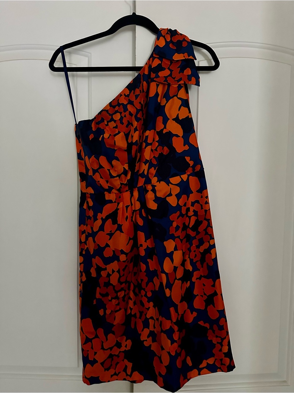 Milly One-Shoulder Navy Dress with Bold Orange Floral